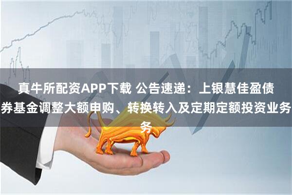 真牛所配资APP下载 公告速递：上银慧佳盈债券基金调整大额申购、转换转入及定期定额投资业务