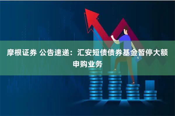 摩根证券 公告速递：汇安短债债券基金暂停大额申购业务