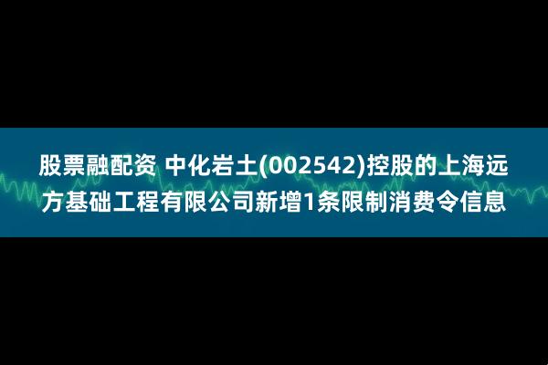 股票融配资 中化岩土(002542)控股的上海远方基础工程有限公司新增1条限制消费令信息